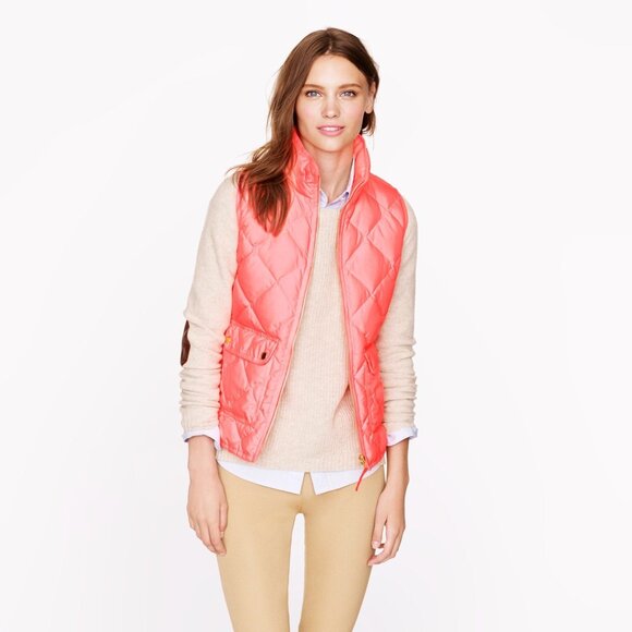 J.Crew Neon flamingo pink peach excursion feather quilted vest 00 0 XXS - Picture 1 of 14